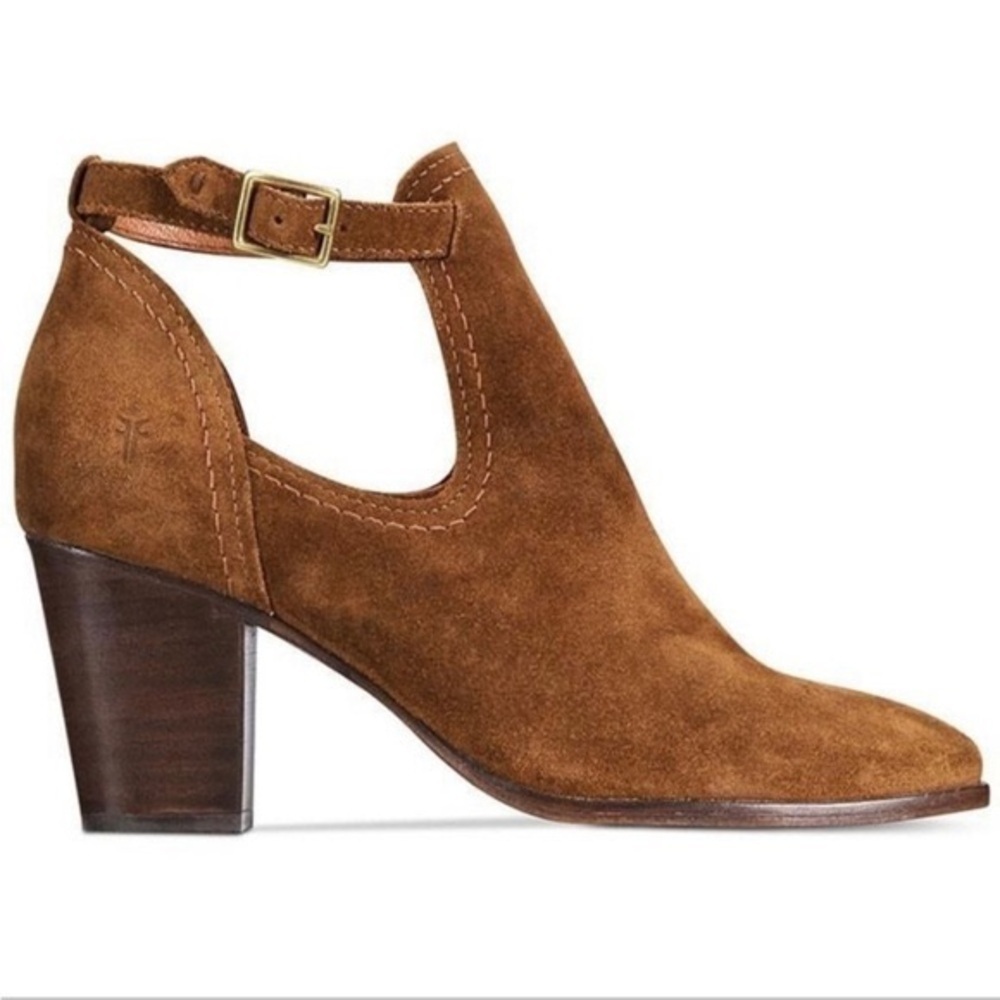 Fyre‎ The Meghan Chestnut Brown Suede Ankle Strap Heeled Boot Size 9